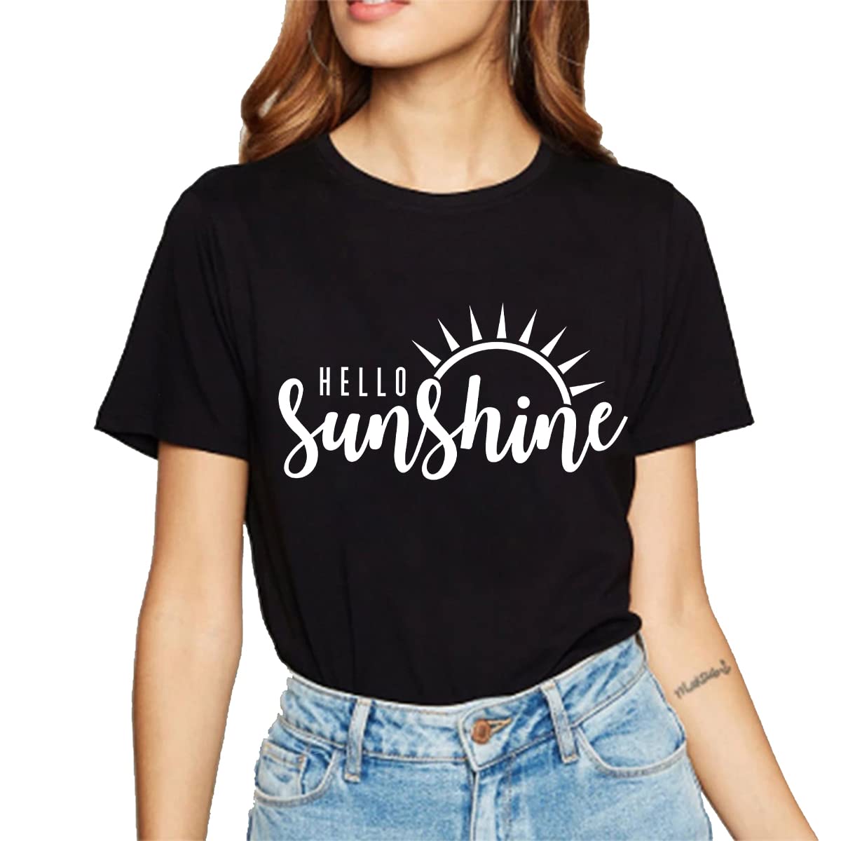 Womens Sunshine Graphic Shirt Funny Summer Short Sleeve O-Neck Tops