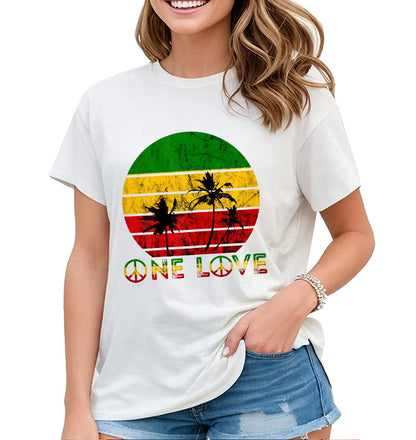 Women's T-Shirt One Love Jamaica Reggae Music Caribbean Pride Fashion Short-Sleeved Tops