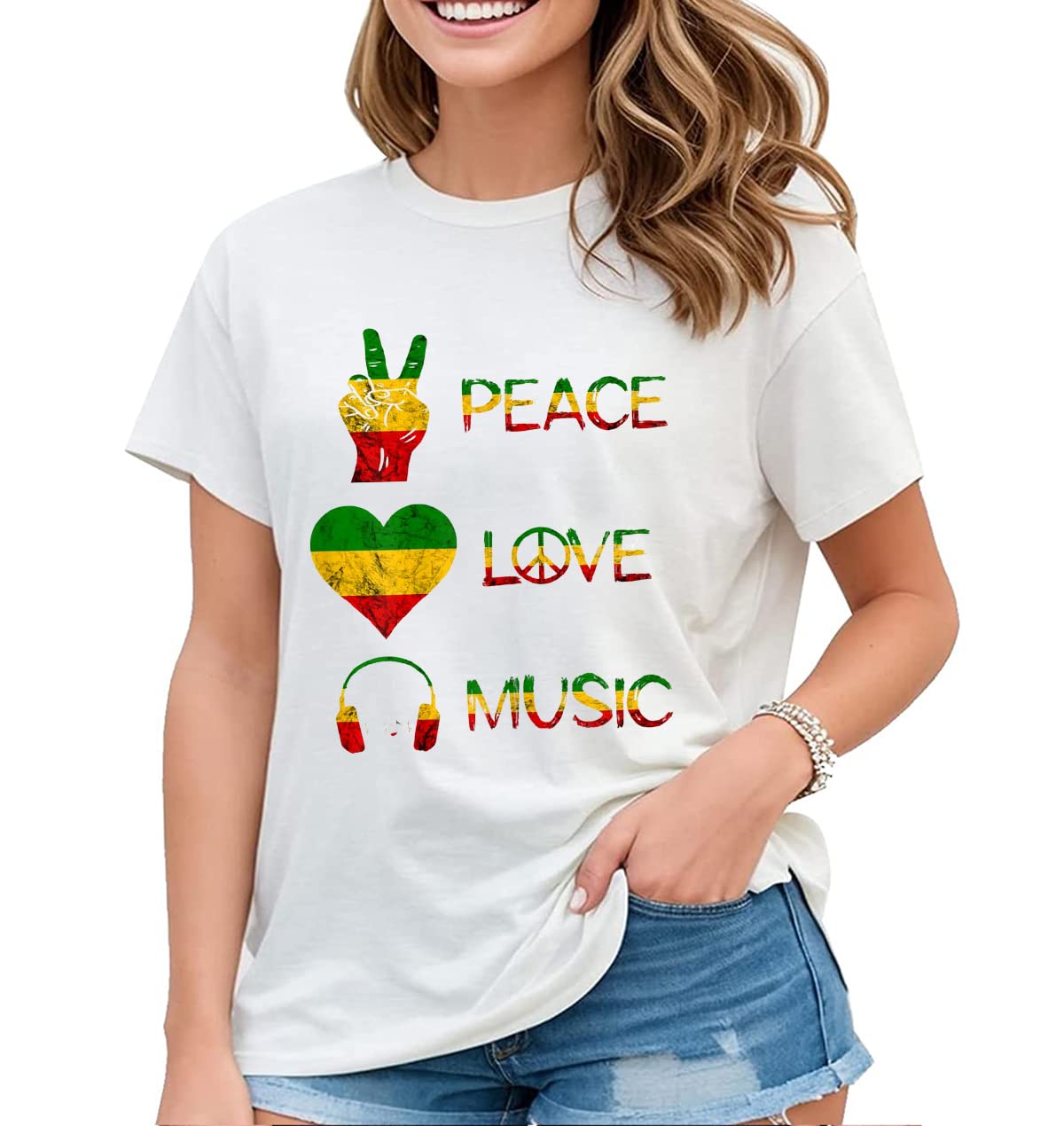 Women's T-Shirt One Love Jamaica Reggae Music Caribbean Pride Fashion Short-Sleeved Tops