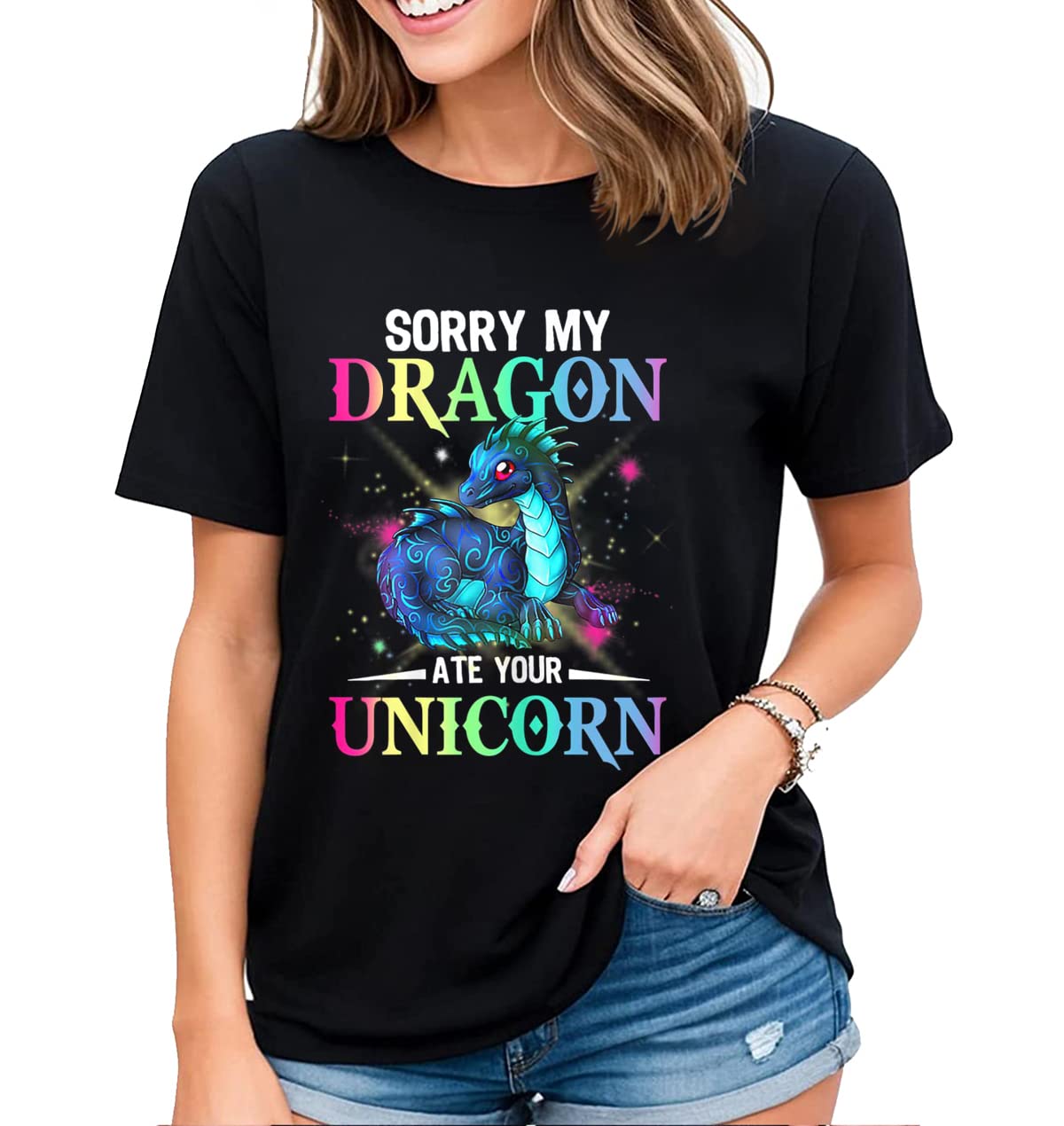 Women's T-Shirt Fun Dragon Graphic Shirt Summer Casual Short-Sleeved Tops