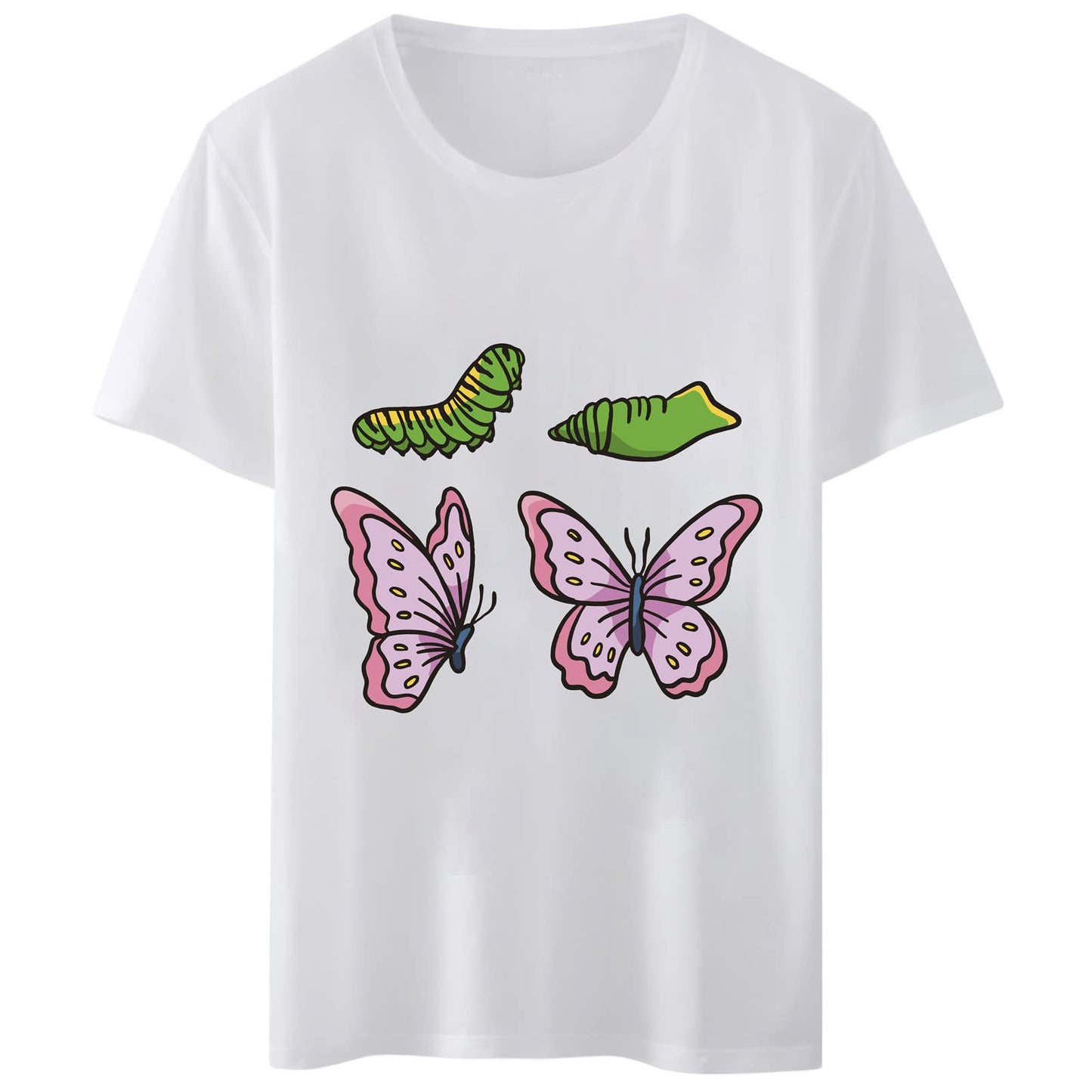 Women T-Shirt Insect Butterfly Print Round Neck Tops Short Sleeve Casual Tee