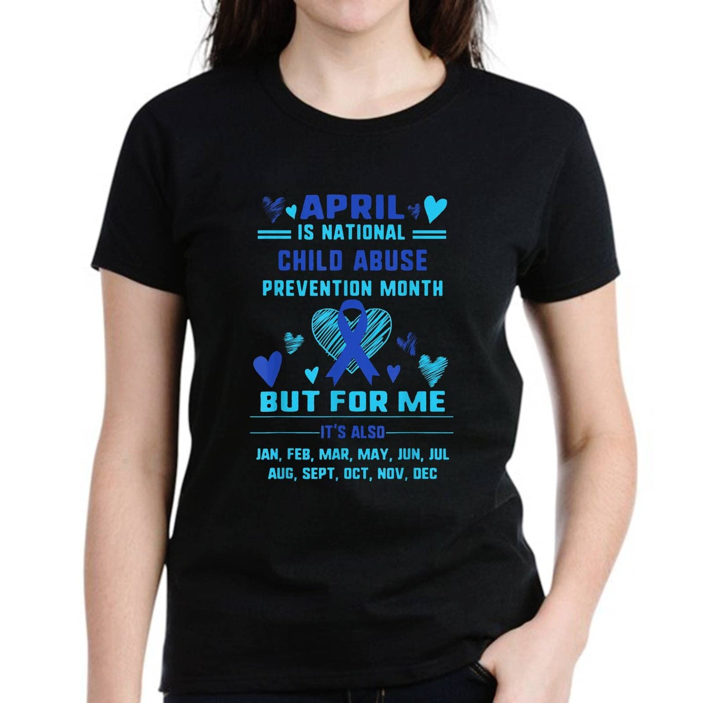 LastFor1 Women Casual Blue Child Abuse Prevention Awareness Pattern Gift Short Sleeve T-Shirt