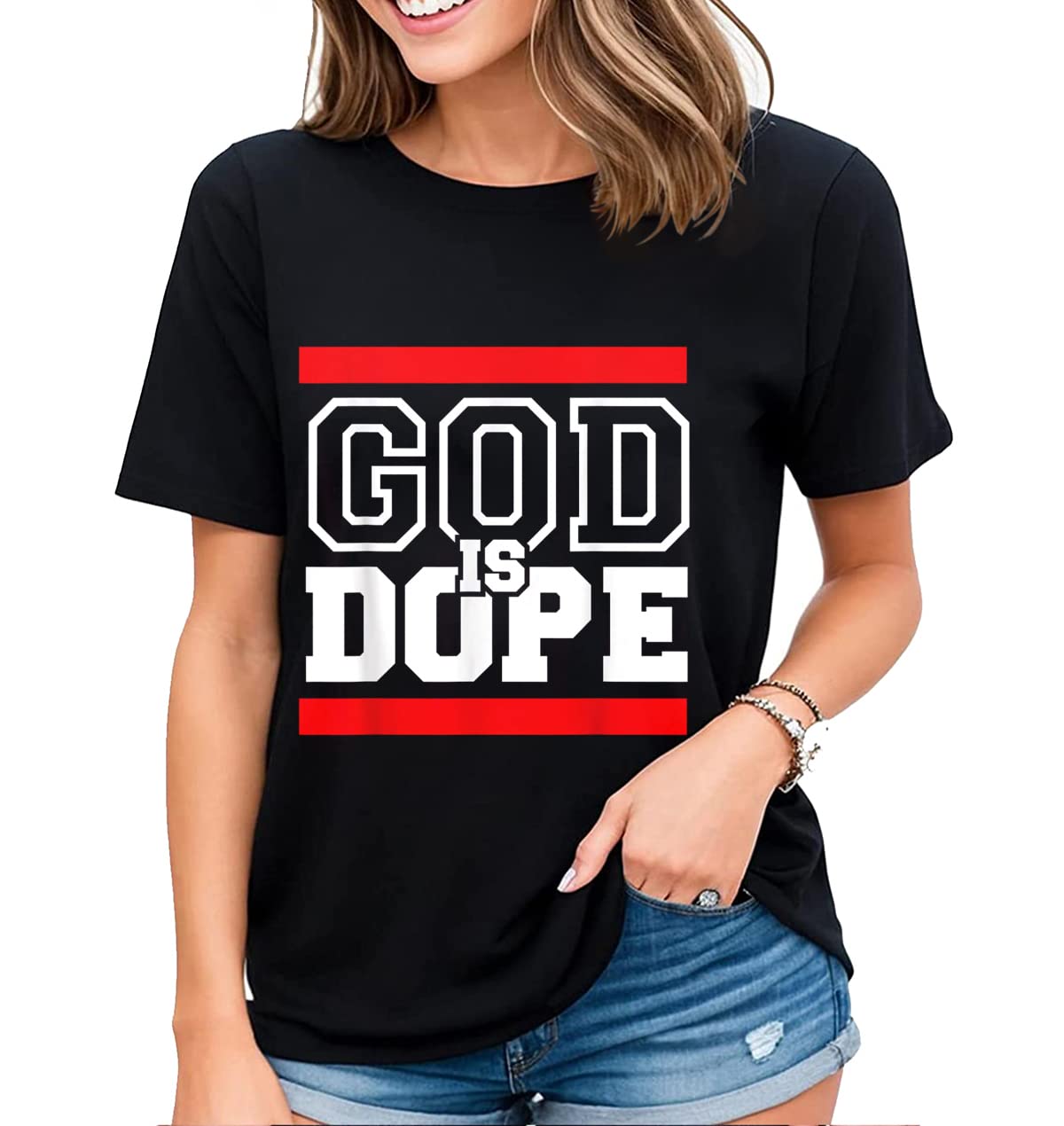 Womens T-Shirt God is Dope Christian Faith Believer Casual Short Sleeve Tops