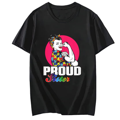 I'm A Proud Autism Grandma Puzzle Ribbon Butterfly Awareness Short Sleeve T-Shirt