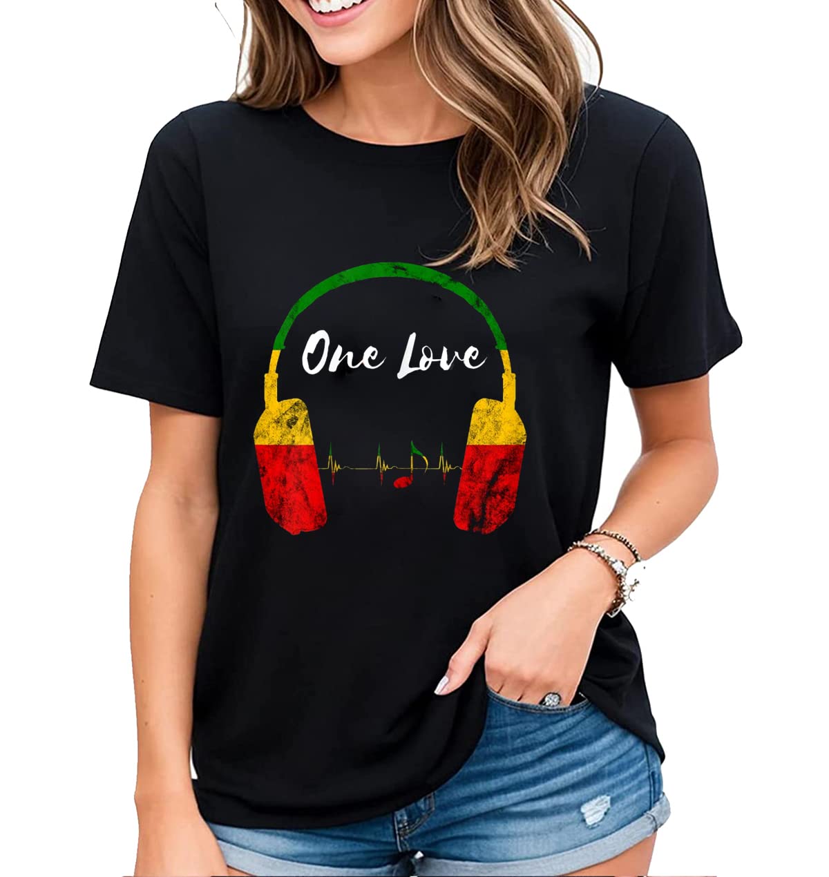 Women's T-Shirt One Love Jamaica Reggae Music Caribbean Pride Fashion Short-Sleeved Tops