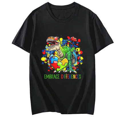 Puzzle Shirt for Women and Men Embrace Differences Dinosaur Autism Awareness T-Shirt