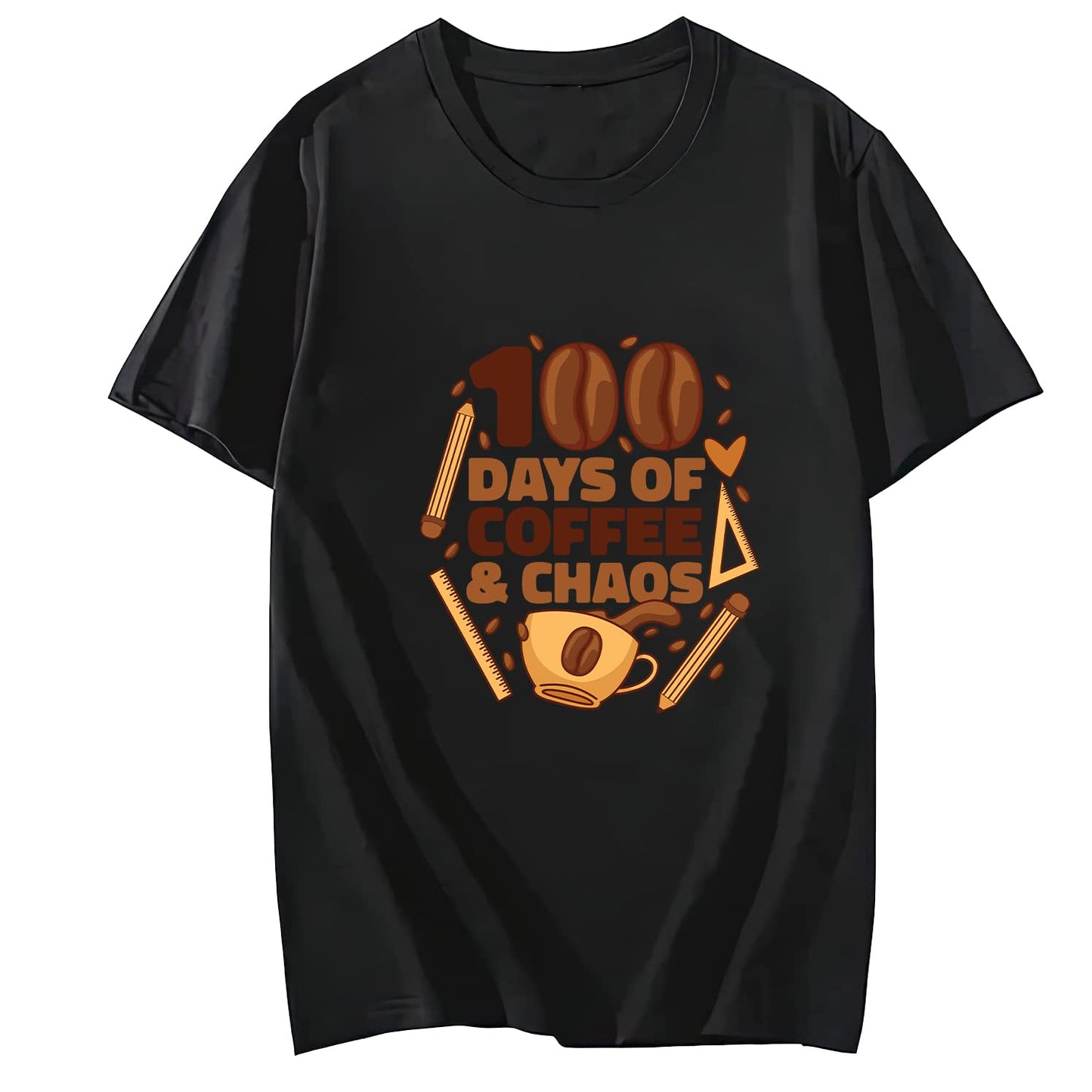 Women 100 Days of Coffee and Chaos Round Neck Short Sleeve T-Shirt Top