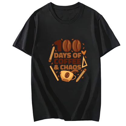 Women 100 Days of Coffee and Chaos Round Neck Short Sleeve T-Shirt Top