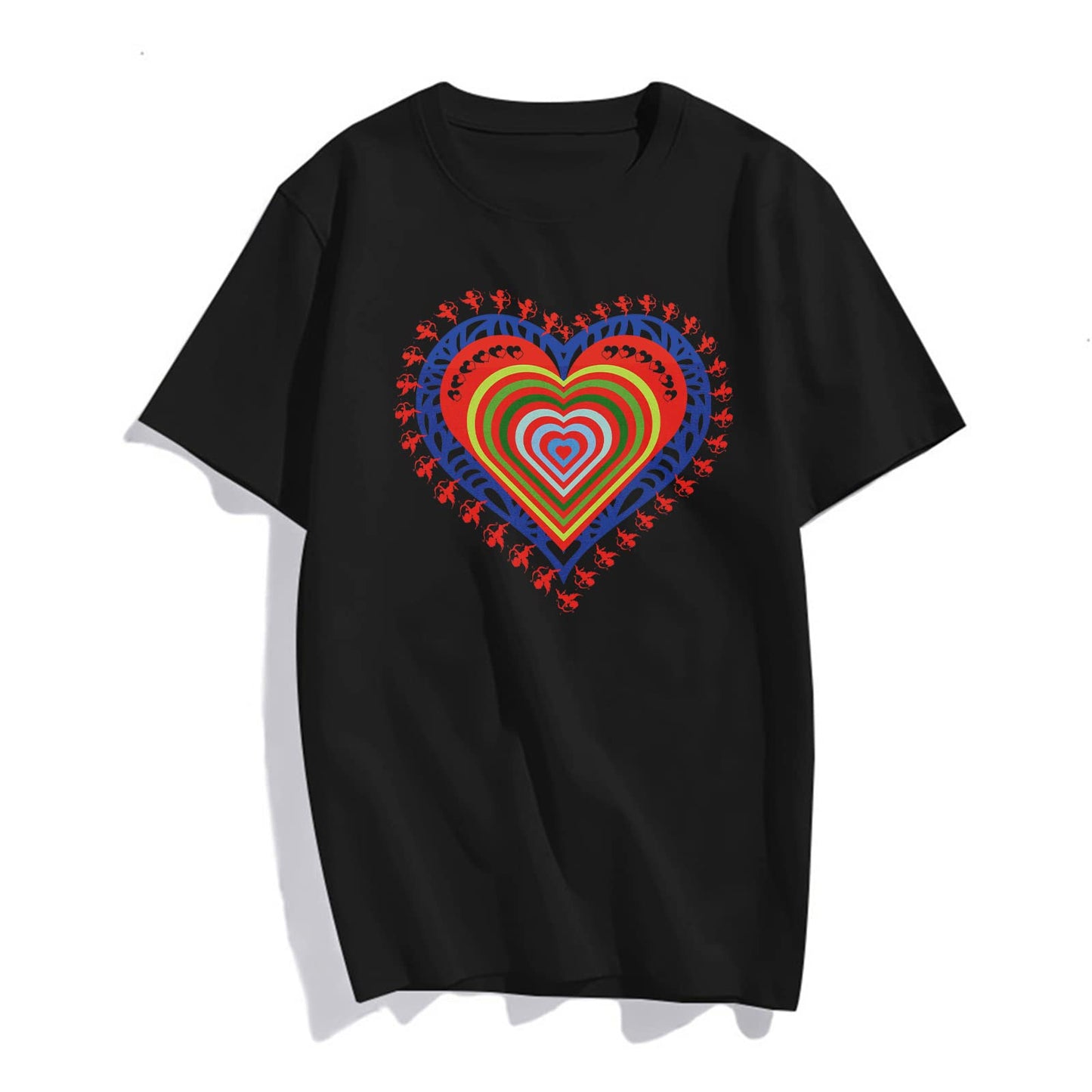 Womens Colorful Hearts Pattern Tshirts Casual Short Sleeve Tops Women's