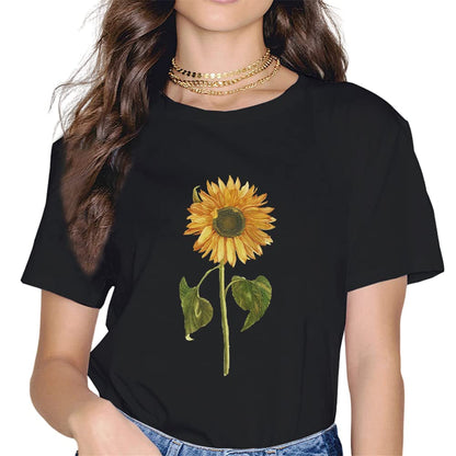 Women Sunflower Sunshine Floral Flower Fashion Short Sleeve Casual Round Neck T-Shirt