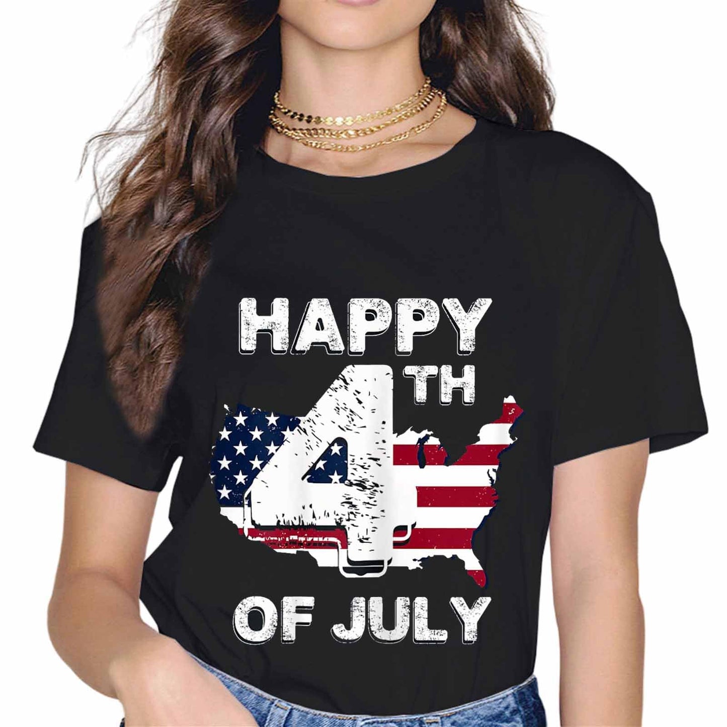 Sassalilly Happy 4th of July Patriotic American US Flag 4th of July T-Shirt