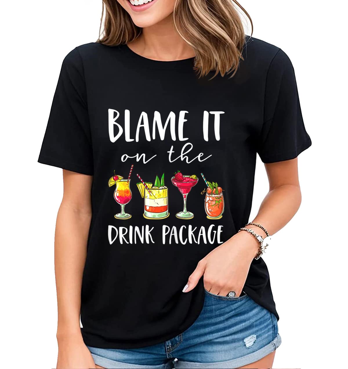 Drinks Well with Others Fun Graphic Tees T-Shirt Womens Gift Casual Short-Sleeved Tops