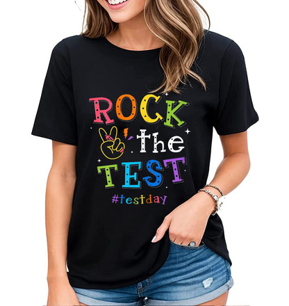 Tshirt for Women Funny Test Day Rock The Test Don't Stress Just Do Your Best Casual Short-Sleeved Tops