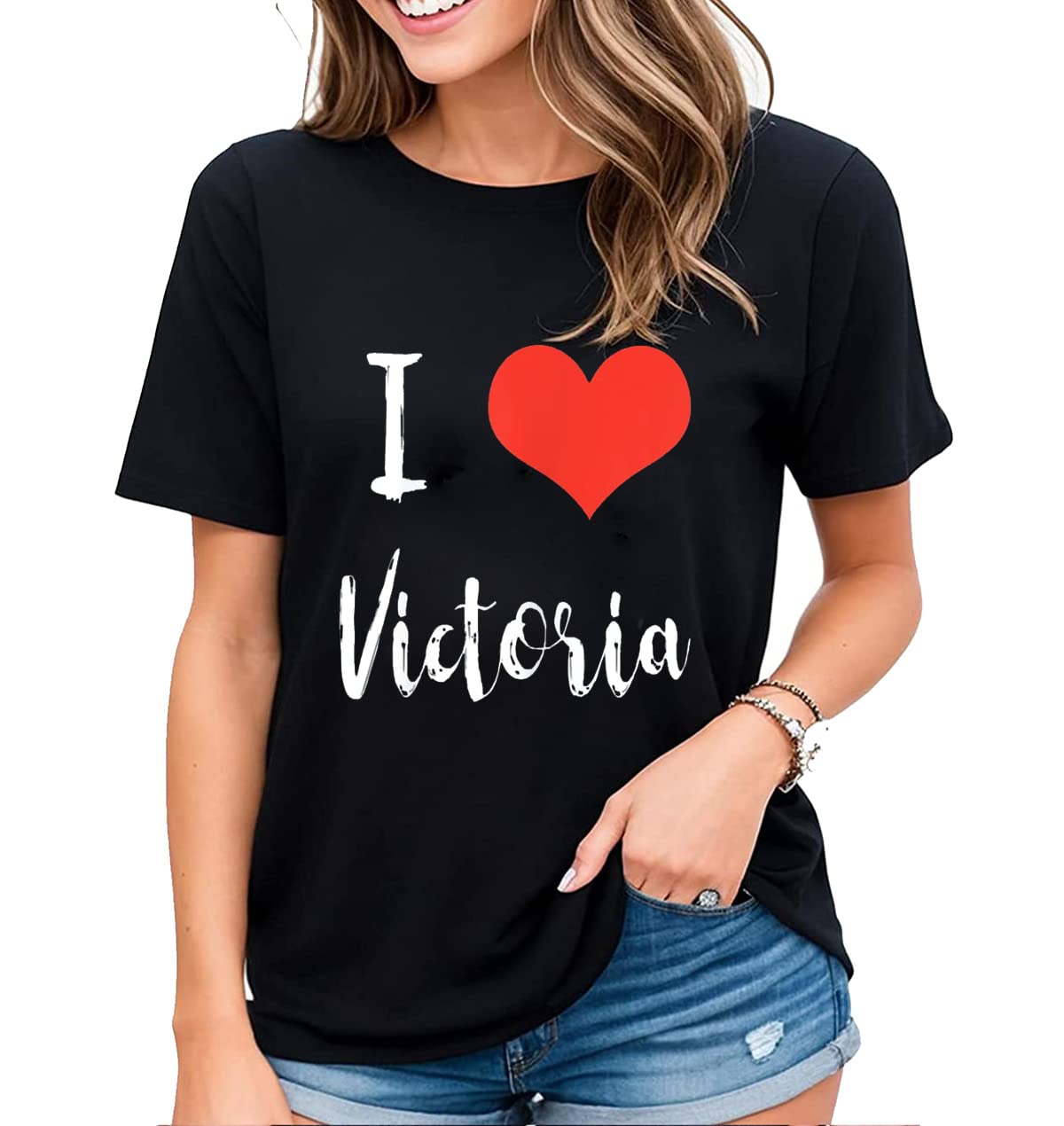 Womens Red Heart Graphic T-Shirt I Love So-and-so Fun Casual Short-Sleeved Tops