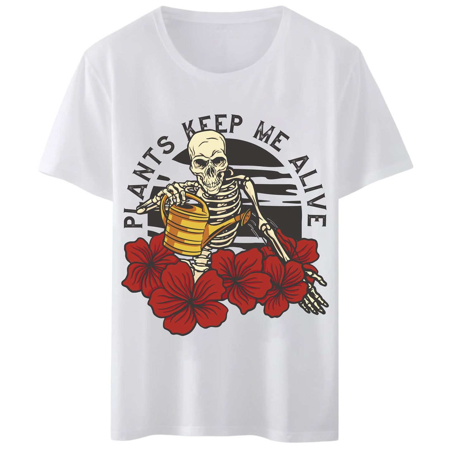 Women's T-Shirt - "Plants Keep Me Alive" Skull Flowers Print