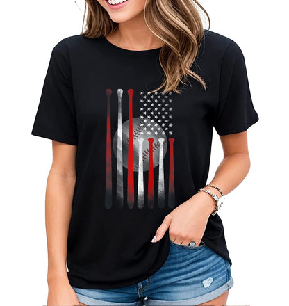 Women's T-Shirt Baseball Game Novelty Graphic Baseball American Flag Baseball Lovers Gift Short Sleeve Tops