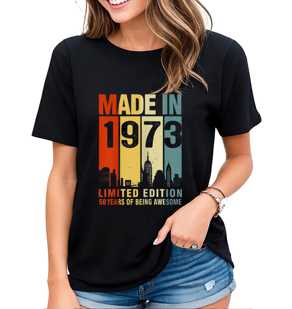 Womens Fun 1973 Graphic 50th Anniversary T-Shirt Vintage Gift Casual Short-Sleeved Tops