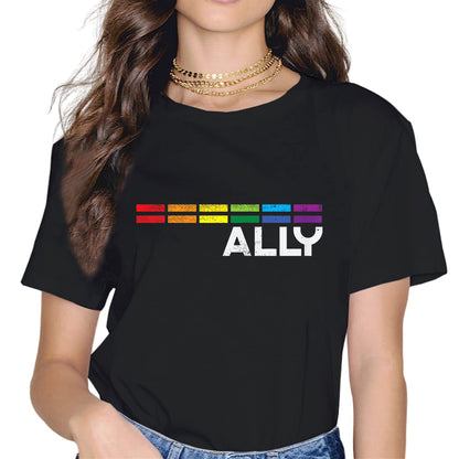 Proud Ally Pride LGBT Day Month Parade Rainbow Casual Short Seelve Gift T-Shirt