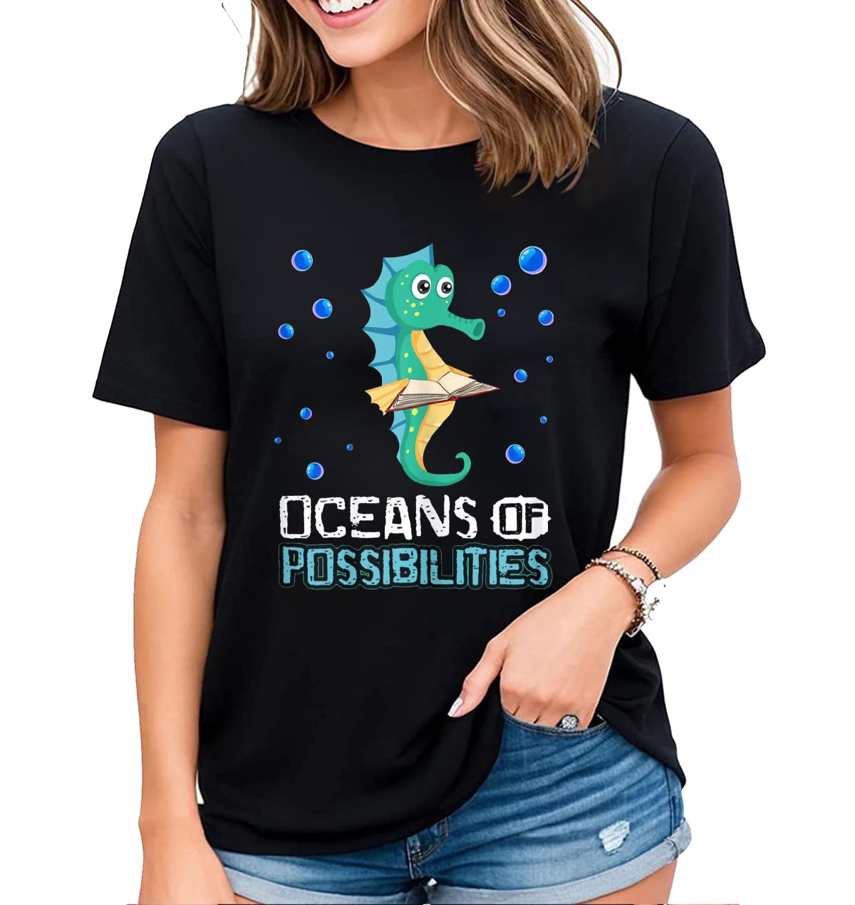 Women's Tshirt Reading Librarian Shirt Ocean of Possibilities Casual Summer Tops
