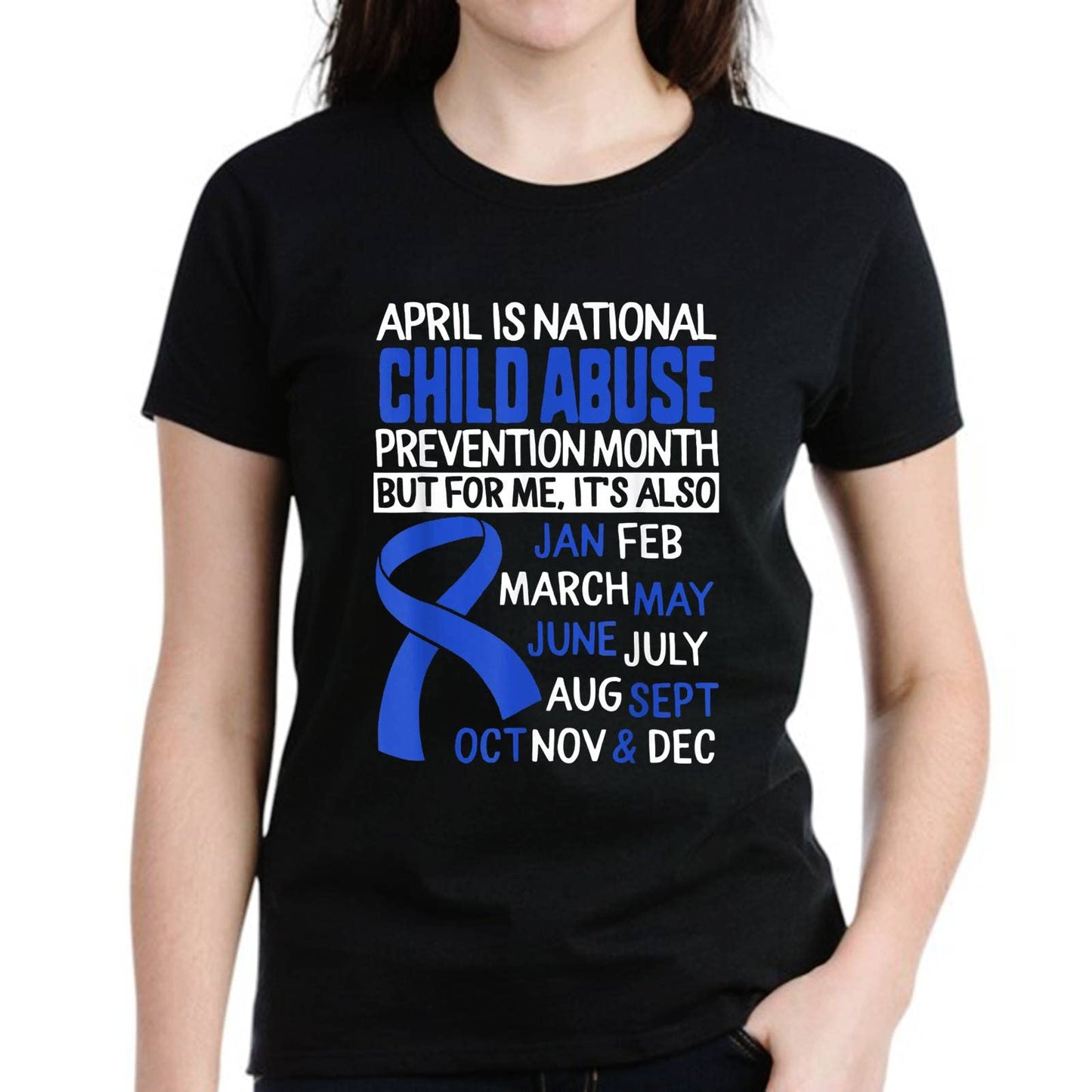 LastFor1 Women Casual Blue Child Abuse Prevention Awareness Pattern Gift Short Sleeve T-Shirt