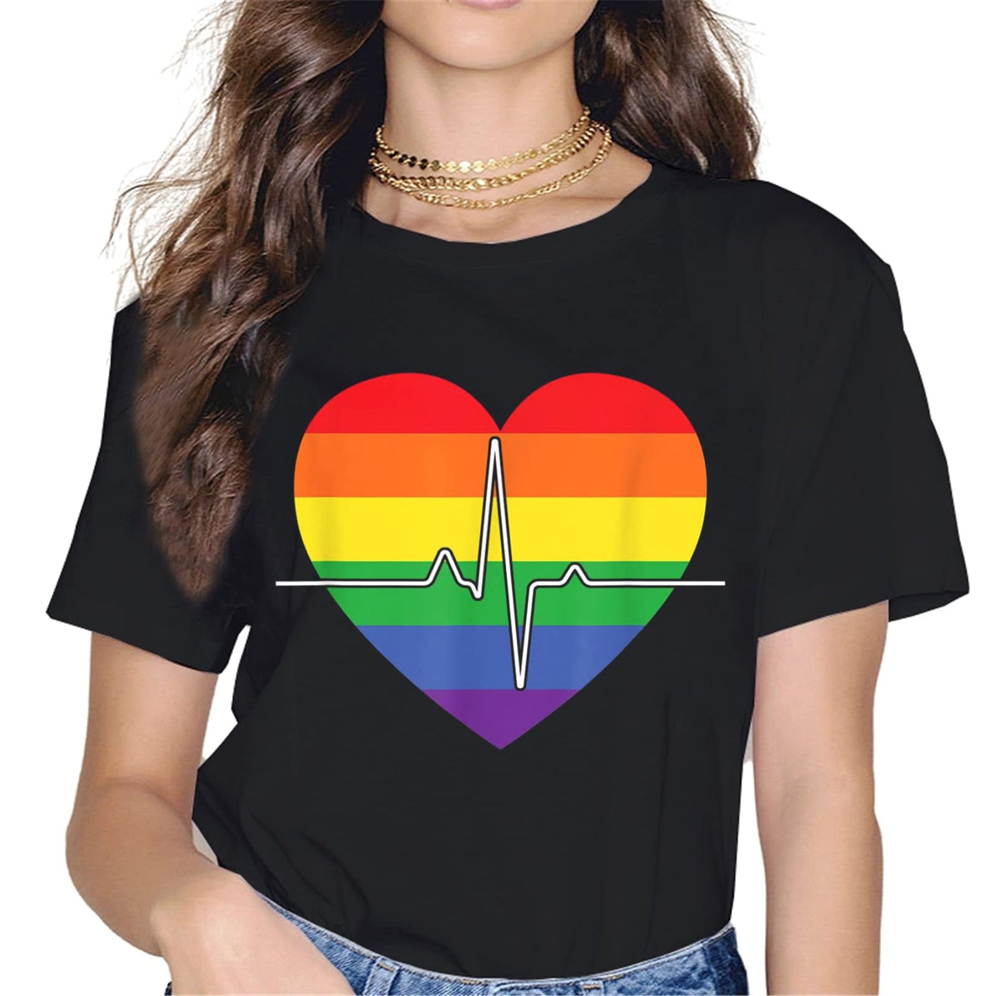 Women LGBTQ Gay & Lesbian Pride Rainbows Flag Tops T-Shirt Pride Month Shirt Casual Short Sleeve Crew Neck Shirts Gift Tee