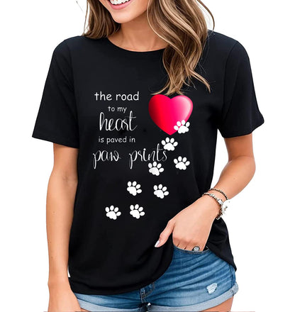Women's T-Shirt Fun Dog Paw Graphic Tee Dog Lovers Gifts Casual Short Sleeve Tops