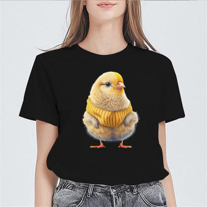 noozuo Cute Chick Graphics Tshirts Women Casual Short Sleeve Round Neck Tops