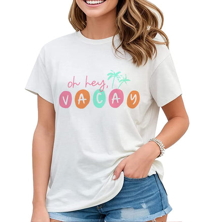 Women's Vacay T-Shirt Vacation Mode Shirt Simple Style Summer Casual Short-Sleeved Tops
