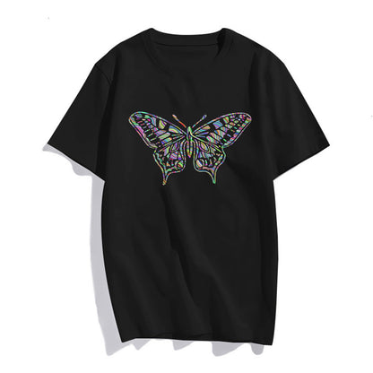 Colorful Butterfly Graphic Short Sleeve T-Shirts for Women Summer Top