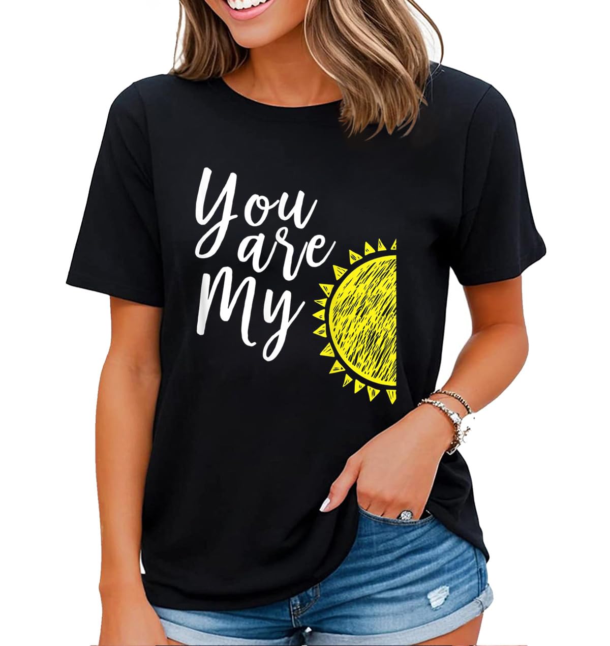 You are My Sunshine Cute Sunflower Hot Summer Graphic T-Shirt for Women