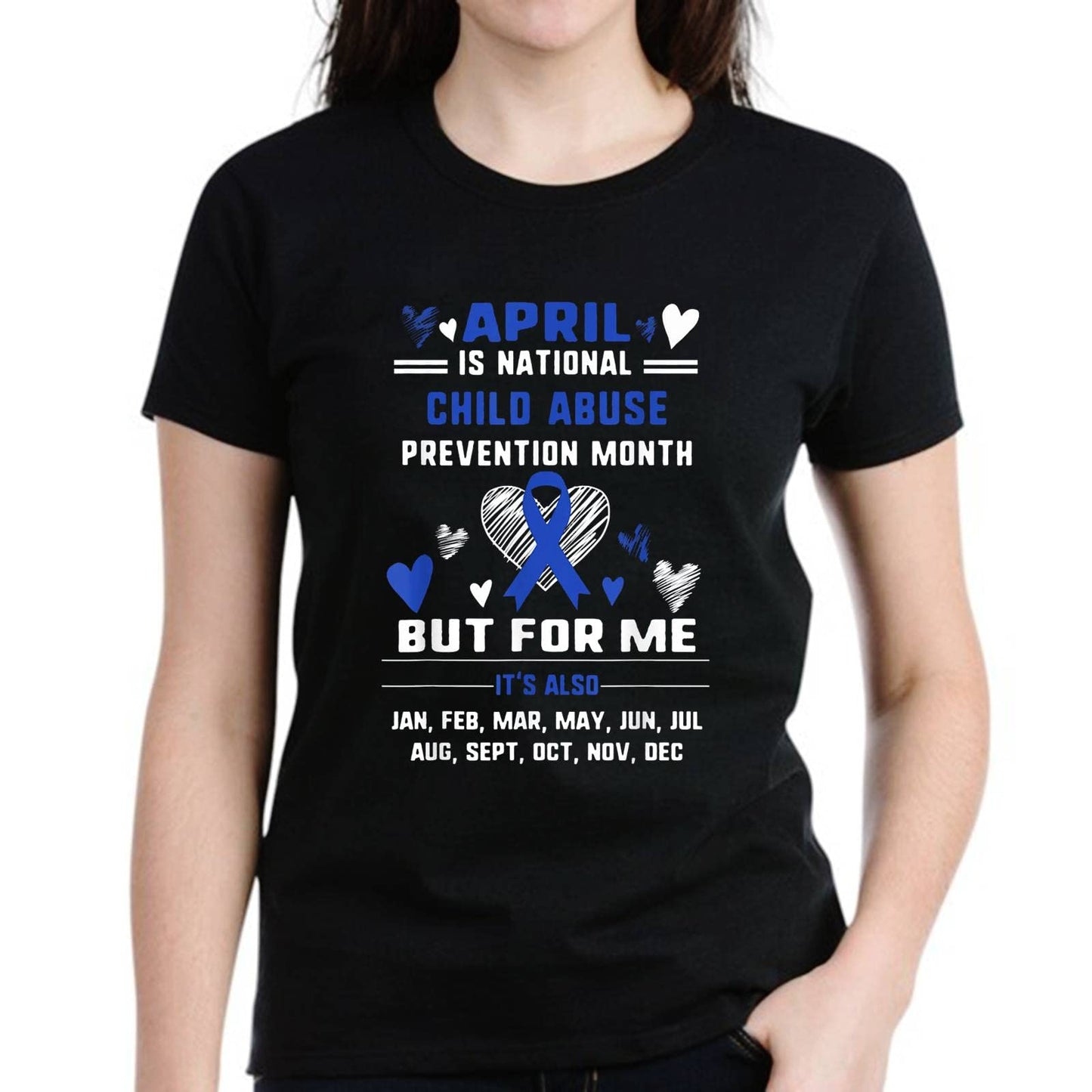 LastFor1 Women Casual Blue Child Abuse Prevention Awareness Pattern Gift Short Sleeve T-Shirt