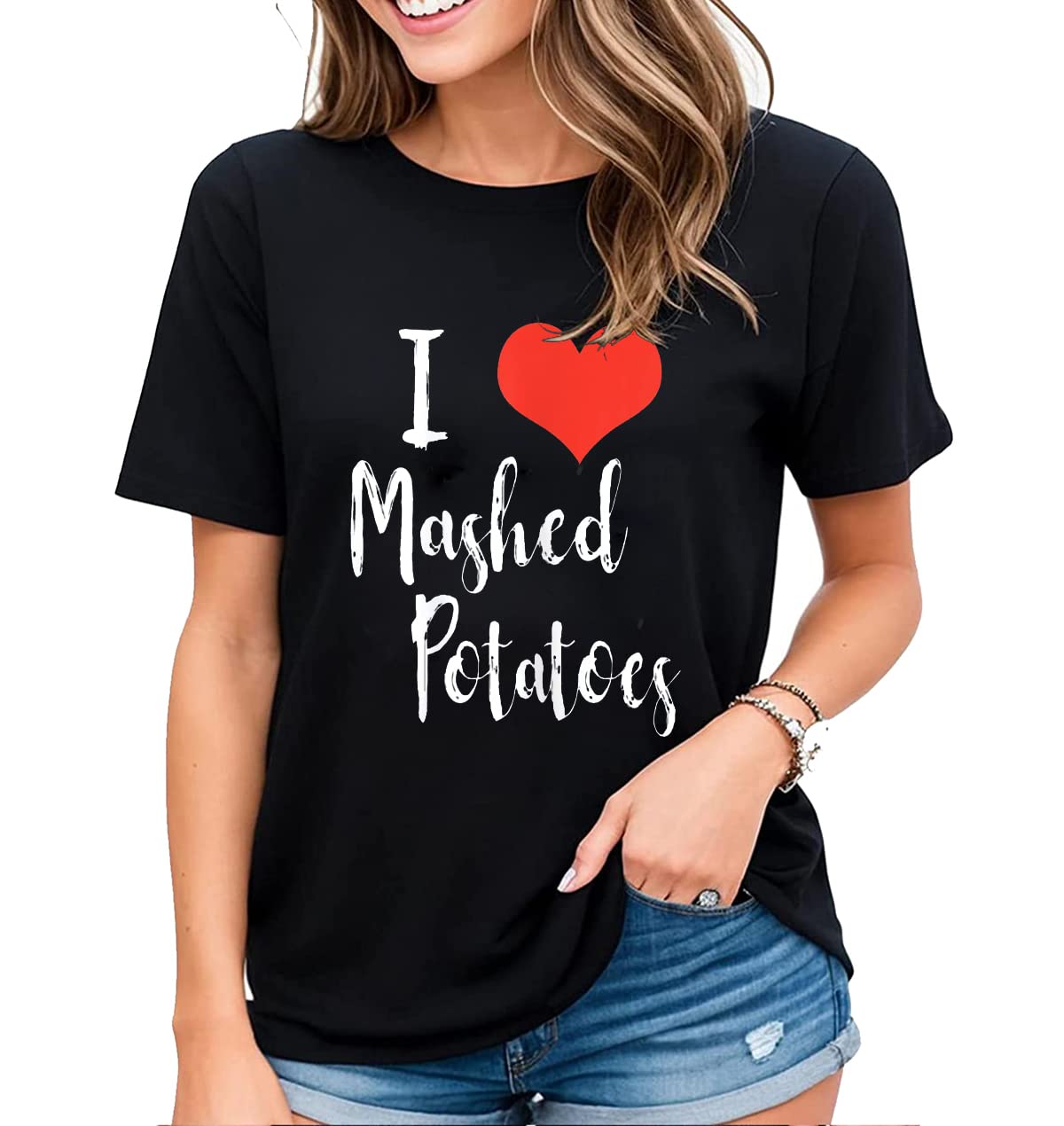 Womens Red Heart Graphic T-Shirt I Love So-and-so Fun Casual Short-Sleeved Tops