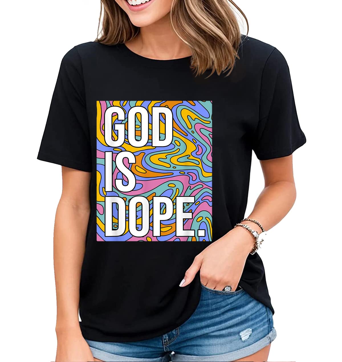 Womens T-Shirt God is Dope Christian Faith Believer Casual Short Sleeve Tops