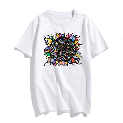 Colorful Sunflowers Graphic Short Sleeve T-Shirts for Women Summer Top