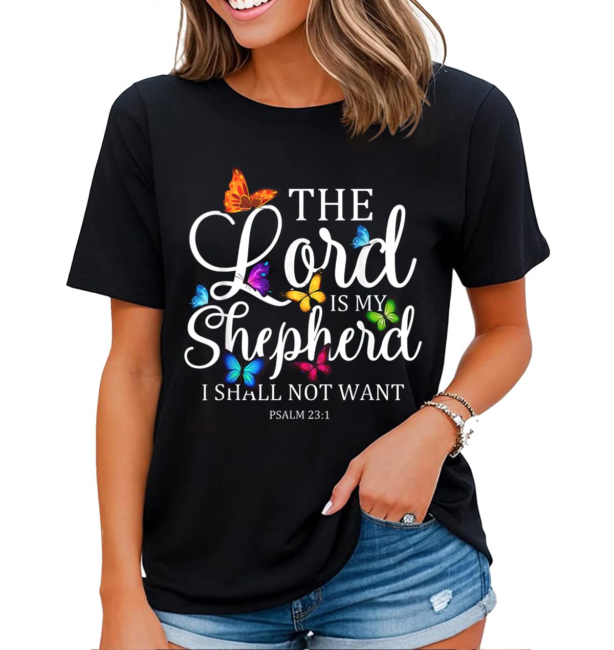 Fun Bible Quotes Christian Faith Shirt Butterfly Graphic Tshirt Women