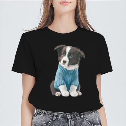 Women Well-Behaved Dog Print T Shirt Casual Top Round Neck Short Sleeve Teens Girl