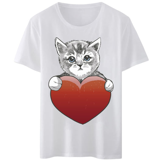 Women's T-Shirt - Red Heart Cat Print