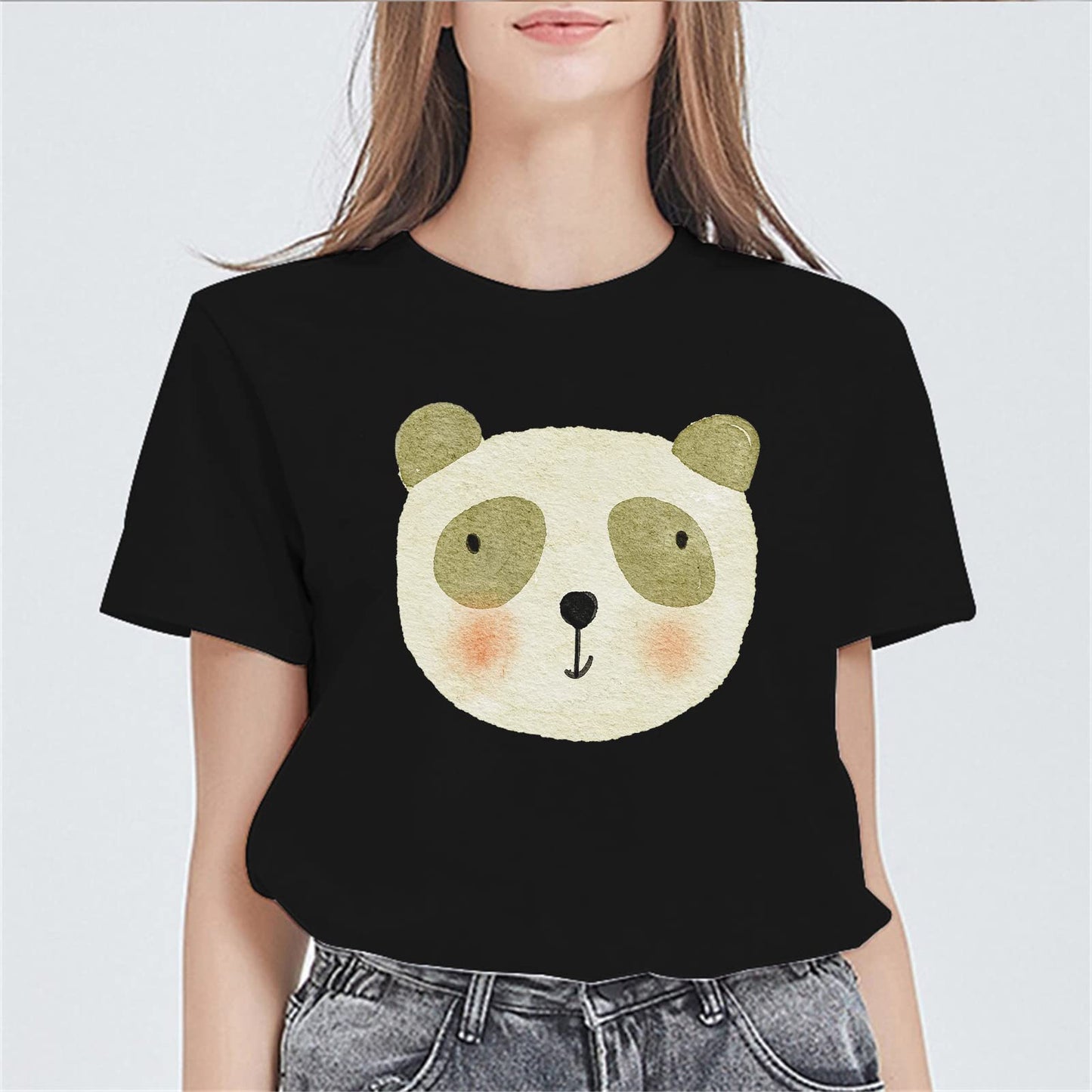 Cute Bear Face Graphic Short Sleeve T Shirts for Women Summer Tops Teen Girl Clothes