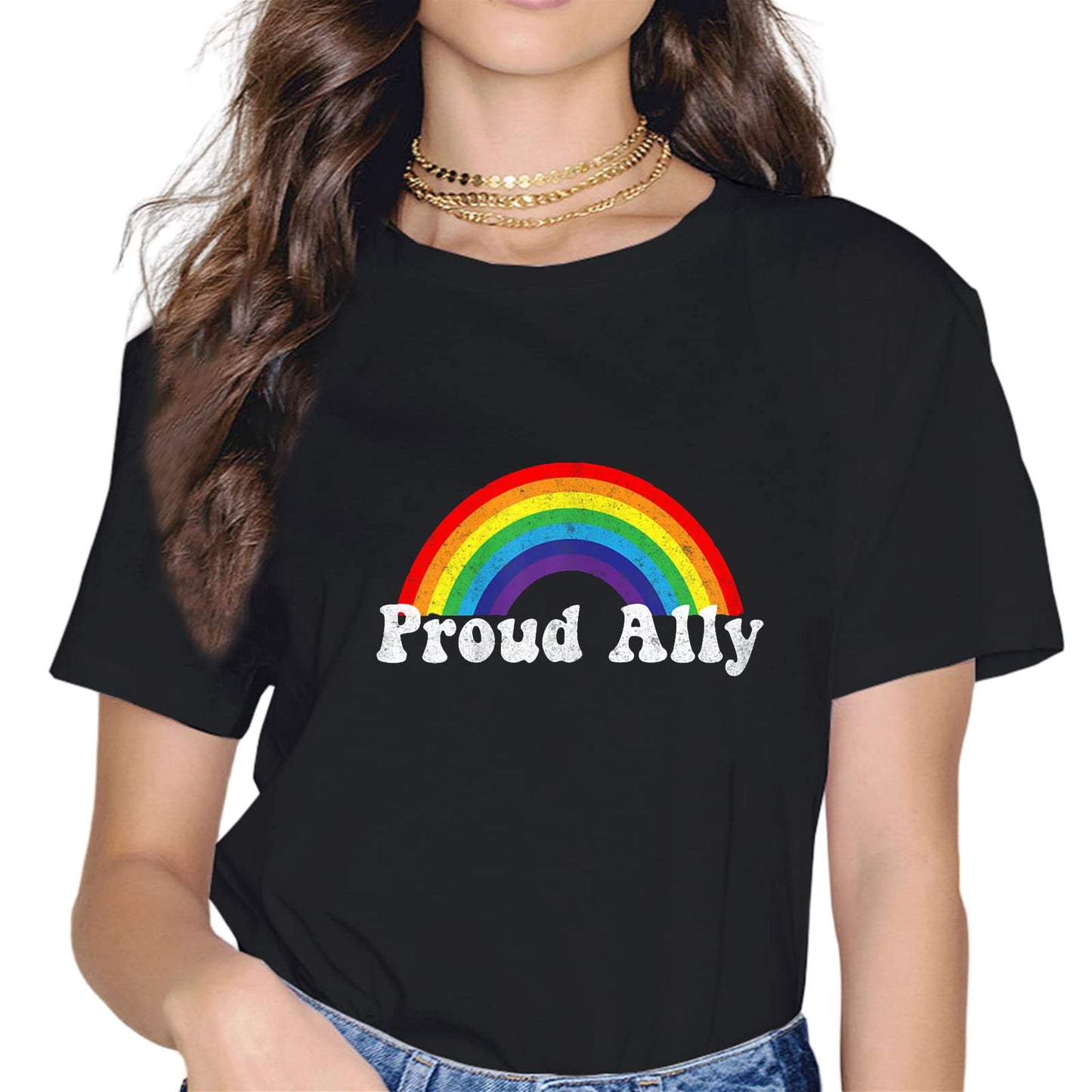 Proud Ally Pride LGBT Day Month Parade Rainbow Casual Short Seelve Gift T-Shirt