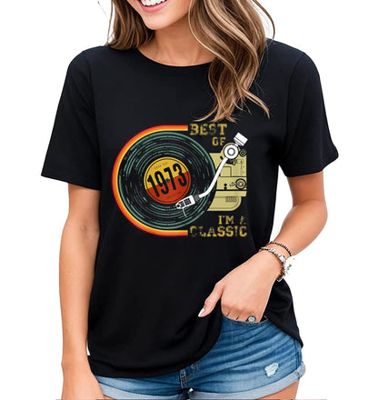 Womens Fun 1973 Graphic 50th Anniversary T-Shirt Vintage Gift Casual Short-Sleeved Tops
