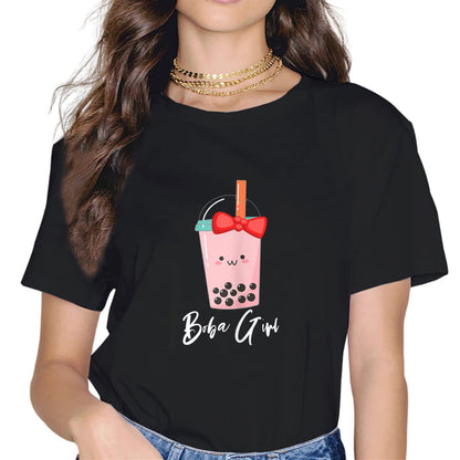 Women Kawaii Boba Bubble Tea Tops Girl Short Sleeve Casual Round Neck Tees