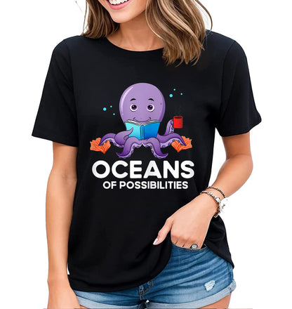 Women's Tshirt Reading Librarian Shirt Ocean of Possibilities Casual Summer Tops
