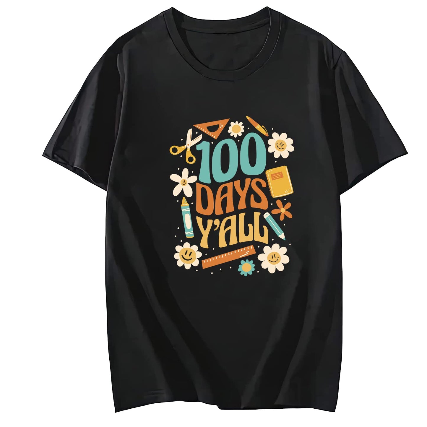 Women's 100 Days of School Love Round Neck Short Sleeve T-Shirt Top