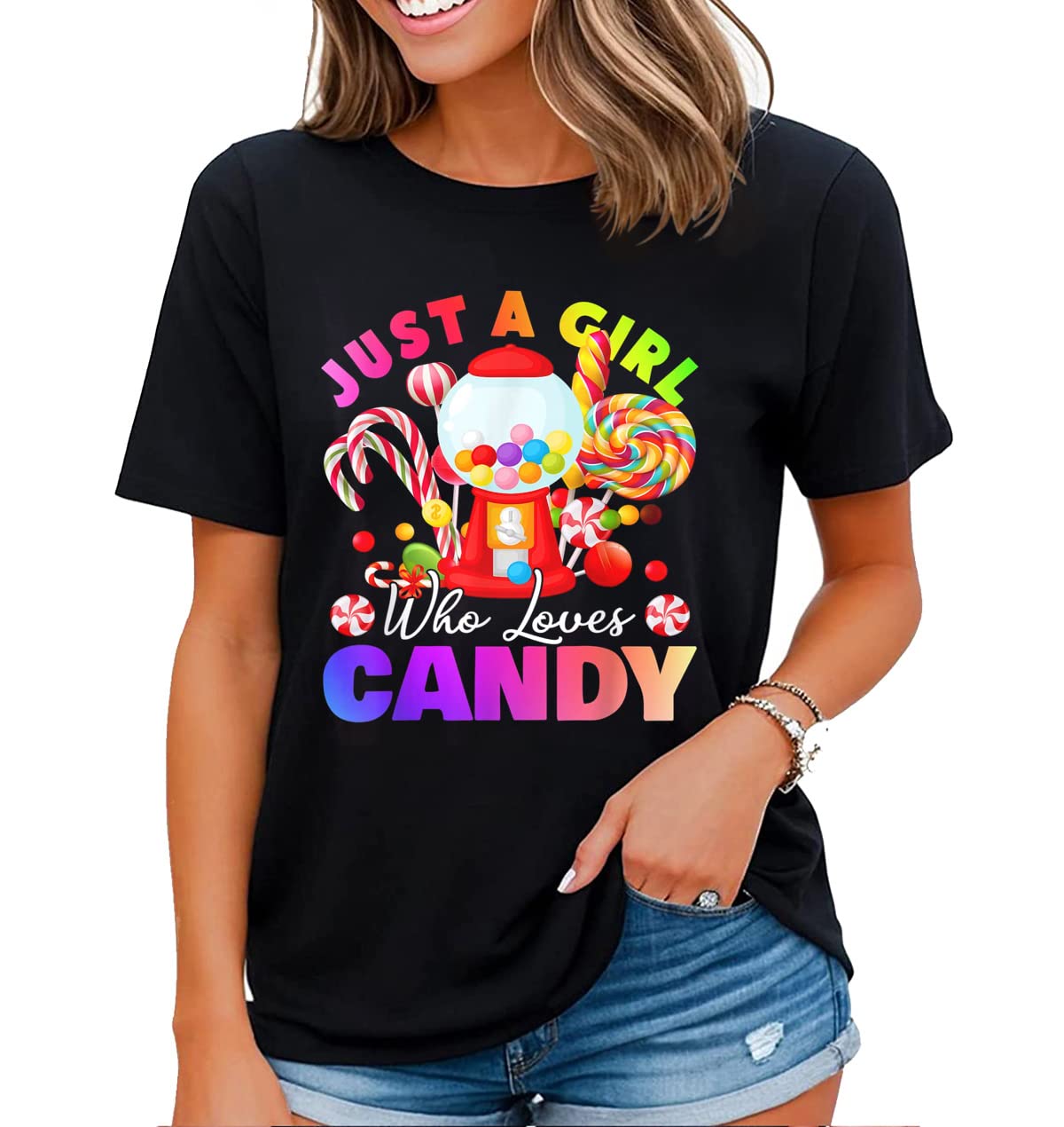 Cute Candy Design Shirt for Women Girls Kids Sweets Candy Lover Casual Short Sleeve Tops