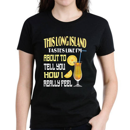 Women Printed This Long Island Iced Tea Tastes Drink Alcohol Cocktail Pattern Short Sleeve Tee