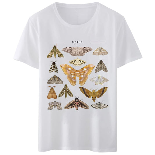 Women T-Shirt Moths Butterfly Print T-Shirt Round Neck Tops Short Sleeve Casual Tee