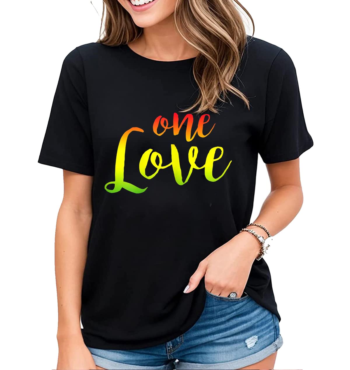 Women's T-Shirt One Love Jamaica Reggae Music Caribbean Pride Fashion Short-Sleeved Tops