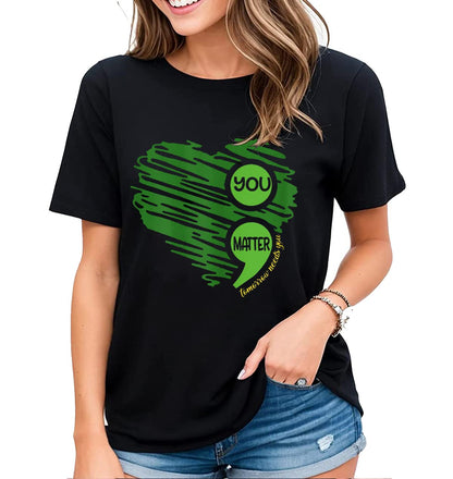 T-Shirt for Women No One Fights Alone Mental Health Awareness Green Ribbon Casual Short Sleeve Tops