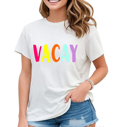 Women's Vacay T-Shirt Vacation Mode Shirt Simple Style Summer Casual Short-Sleeved Tops