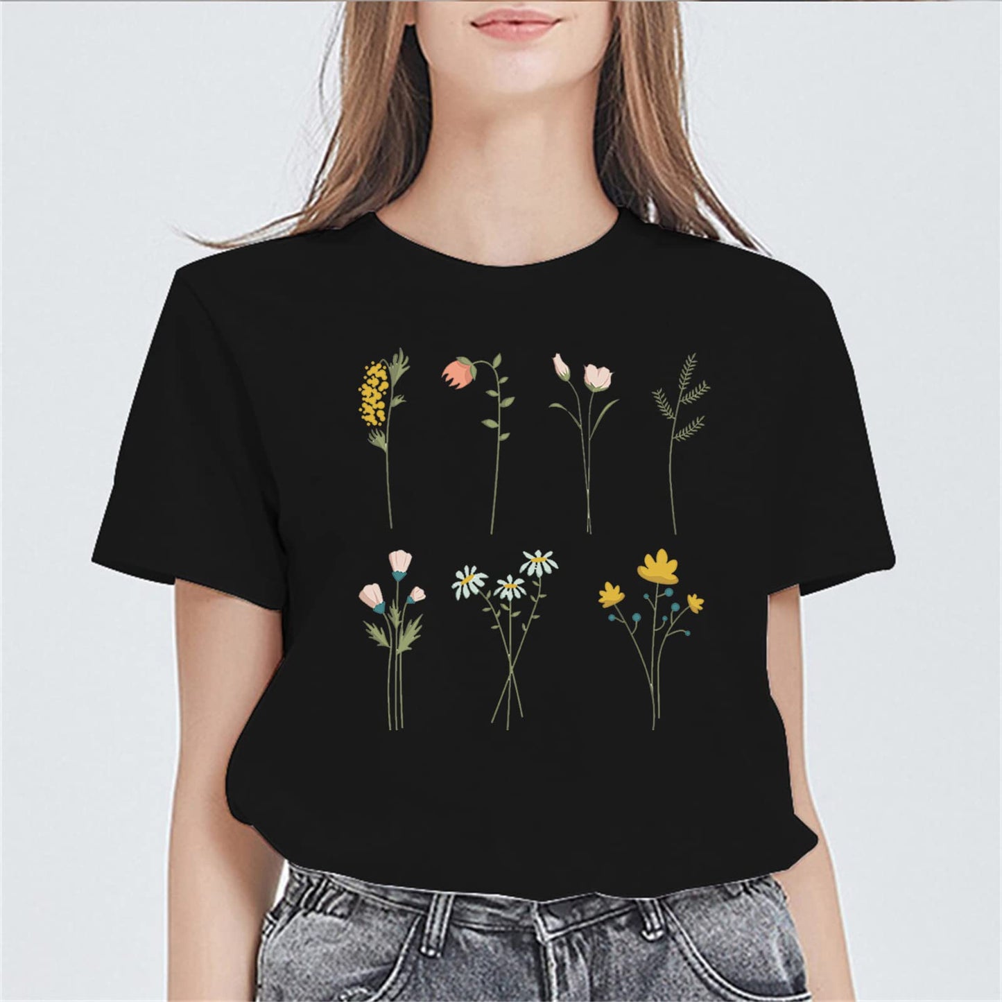 Womens Flowers Graphic Tees Vintage Short Sleeve T Shirts for Women Summer Tops Teen Girl Clothes